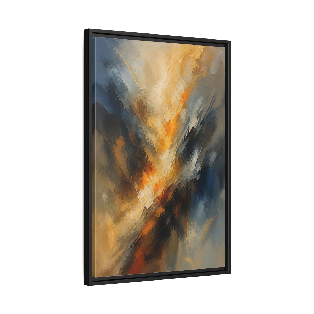 Side Mockup 14. Golden-Blue Color Burst shown as framed canvas print