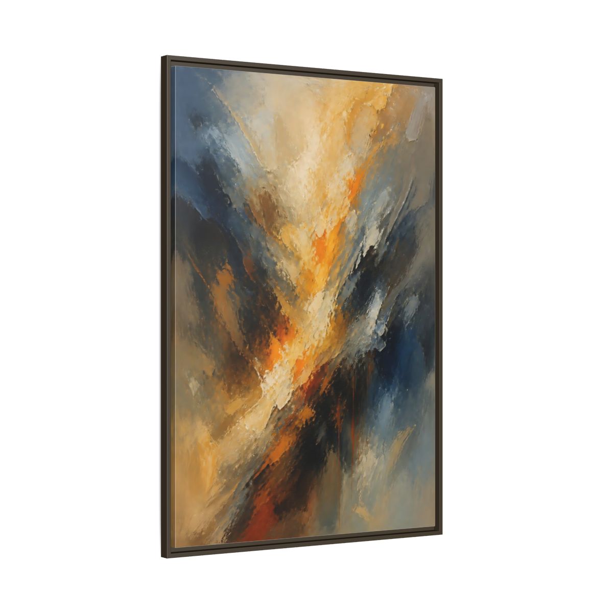 Side Mockup 8. Golden-Blue Color Burst shown as framed canvas print