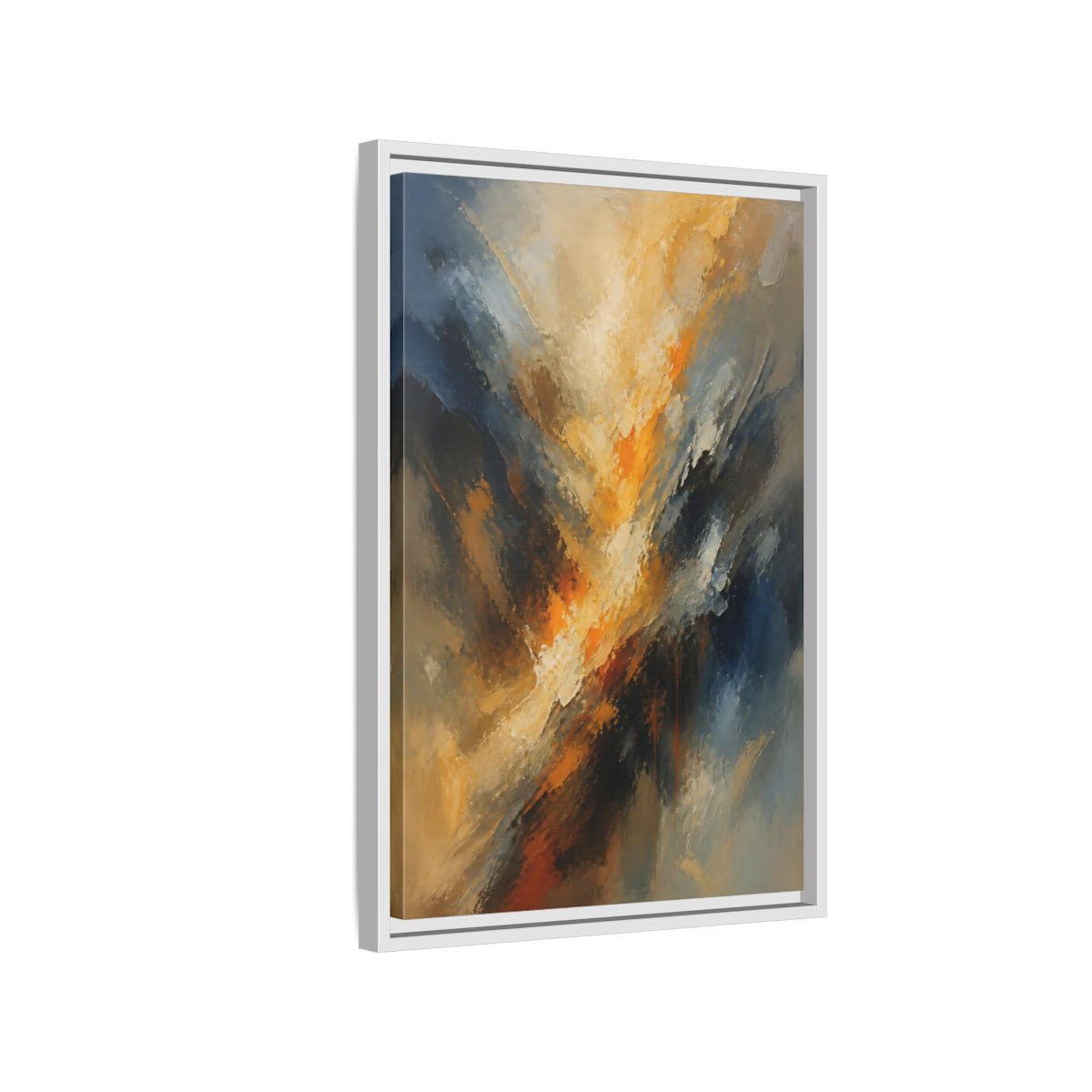 Side Mockup 1. Golden-Blue Color Burst shown as framed canvas print