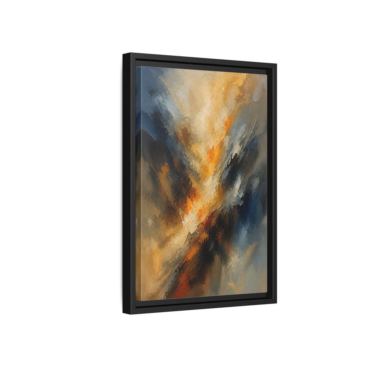 Side Mockup 6. Golden-Blue Color Burst shown as framed canvas print