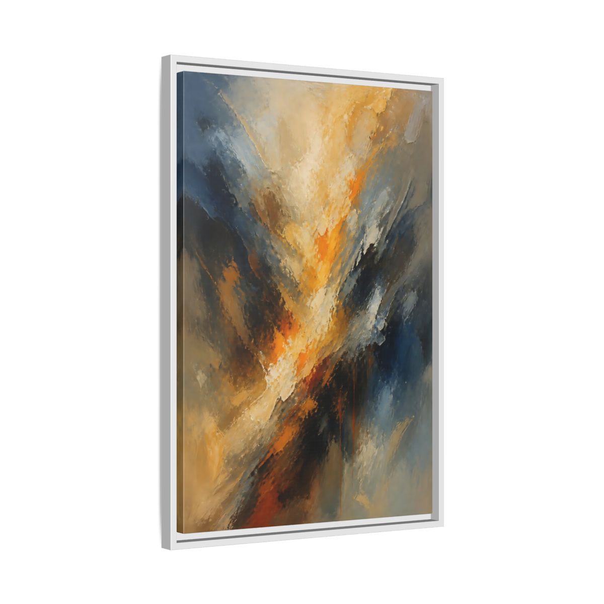 Side Mockup 10. Golden-Blue Color Burst shown as framed canvas print
