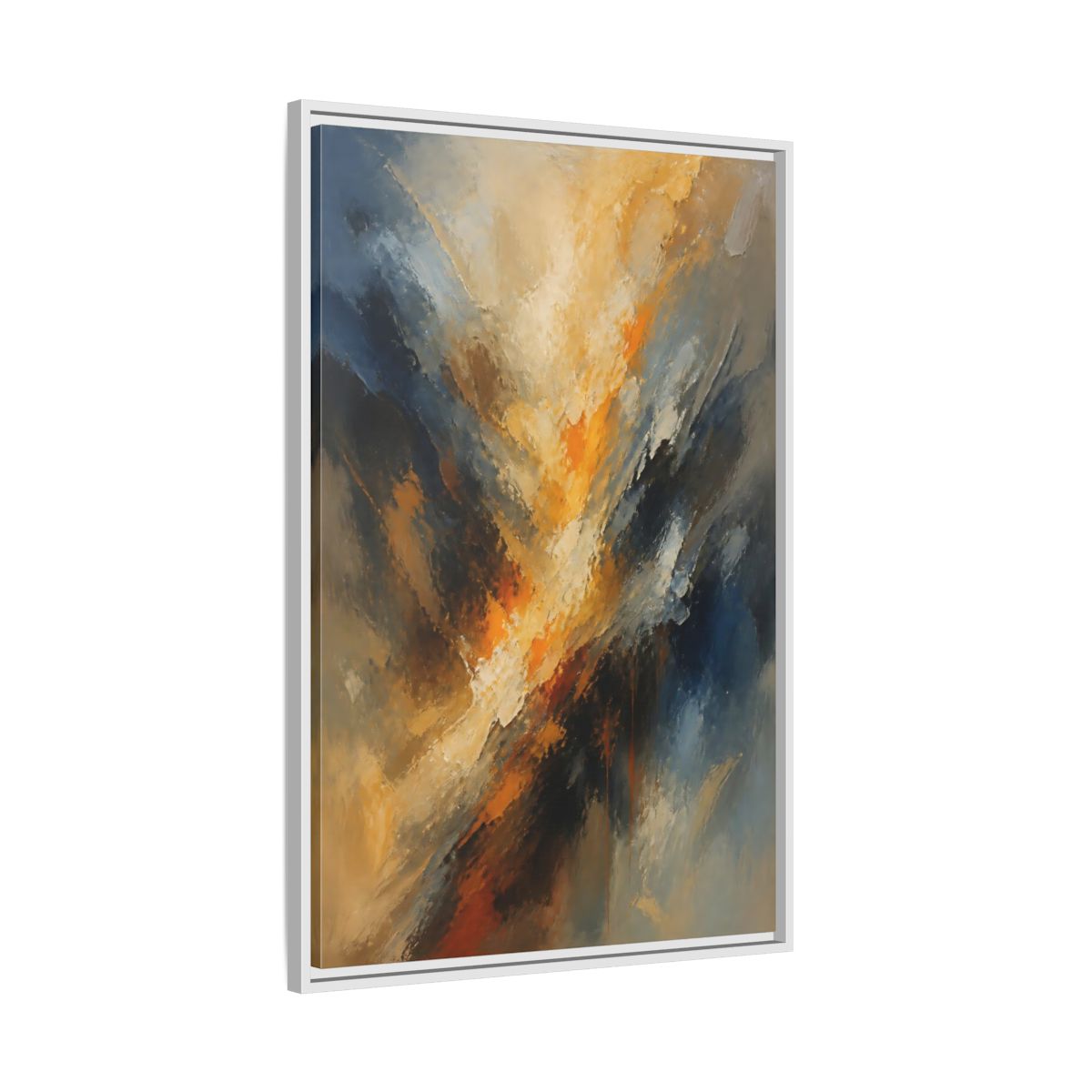 Side Mockup 9. Golden-Blue Color Burst shown as framed canvas print
