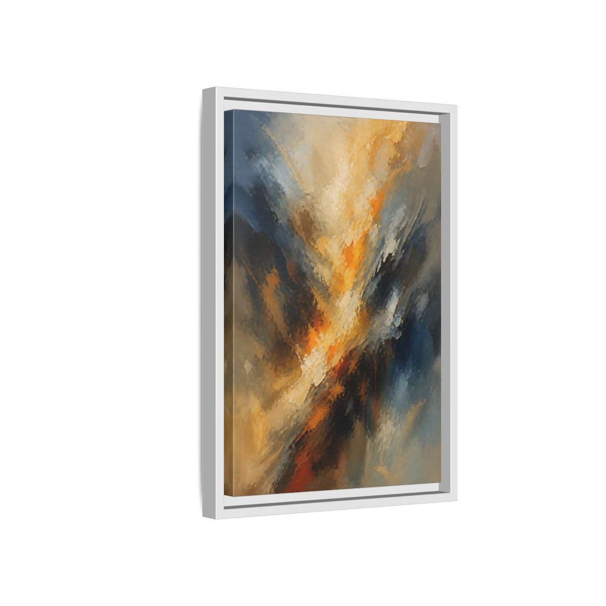 Side Mockup 4. Golden-Blue Color Burst shown as framed canvas print