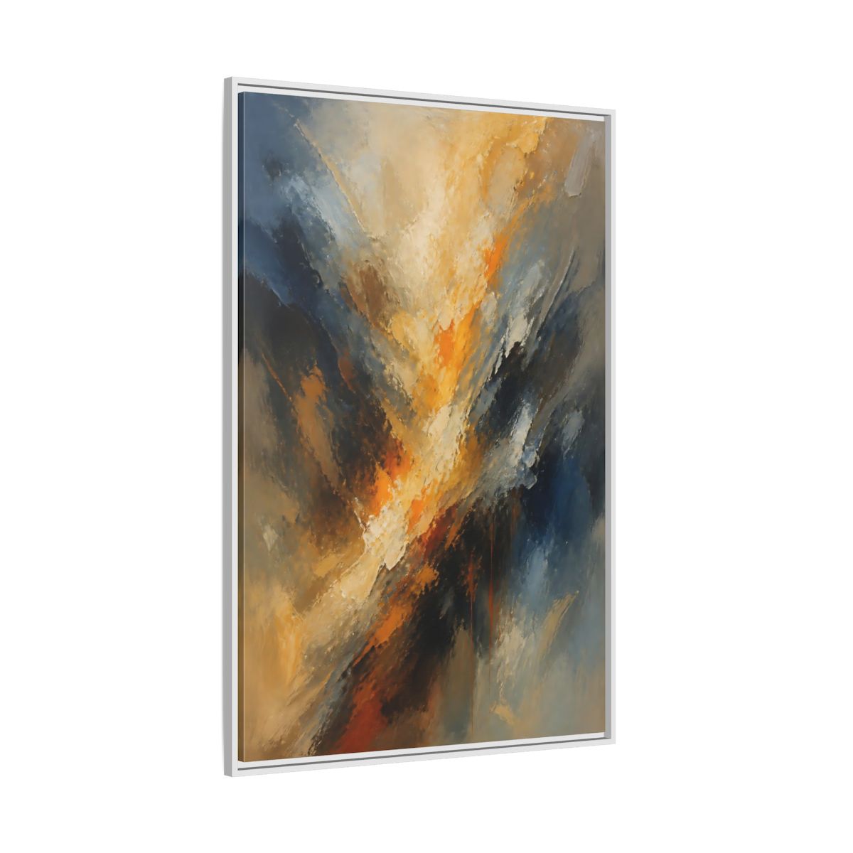 Side Mockup 7. Golden-Blue Color Burst shown as framed canvas print