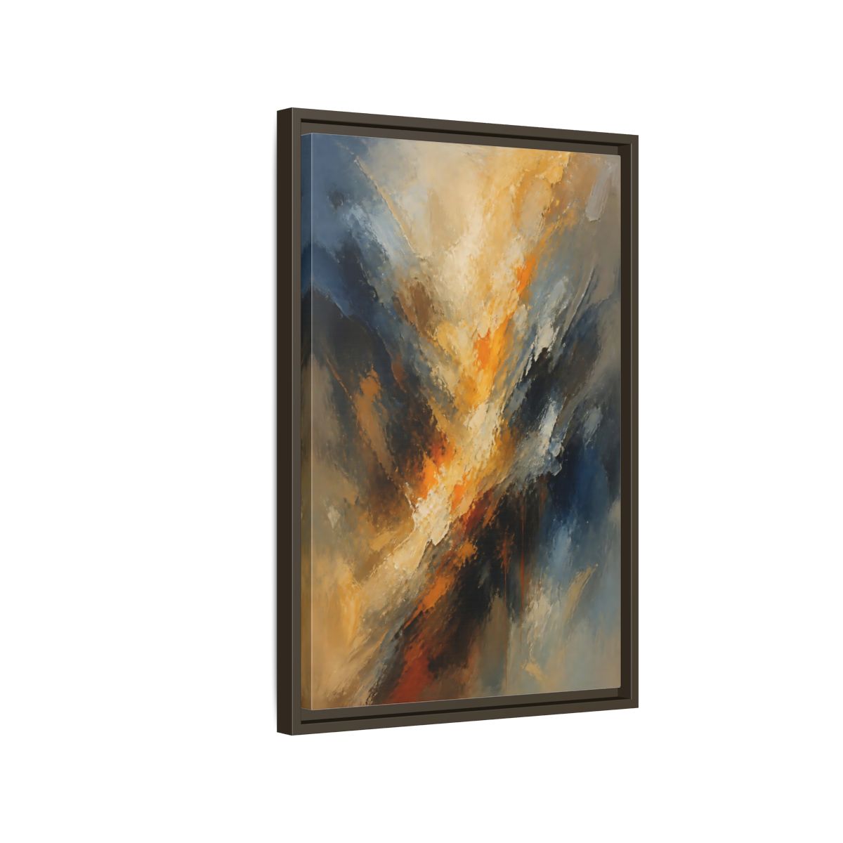 Side Mockup 2. Golden-Blue Color Burst shown as framed canvas print