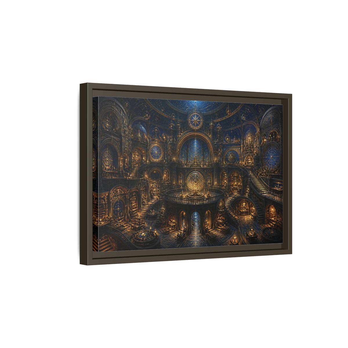 Side Mockup 5. Golden Celestial Observatory shown as framed canvas print