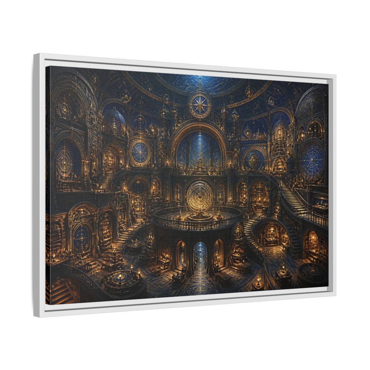 Side Mockup 10. Golden Celestial Observatory shown as framed canvas print
