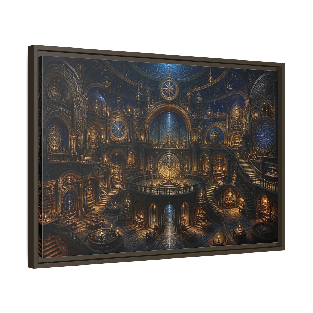 Side Mockup 11. Golden Celestial Observatory shown as framed canvas print