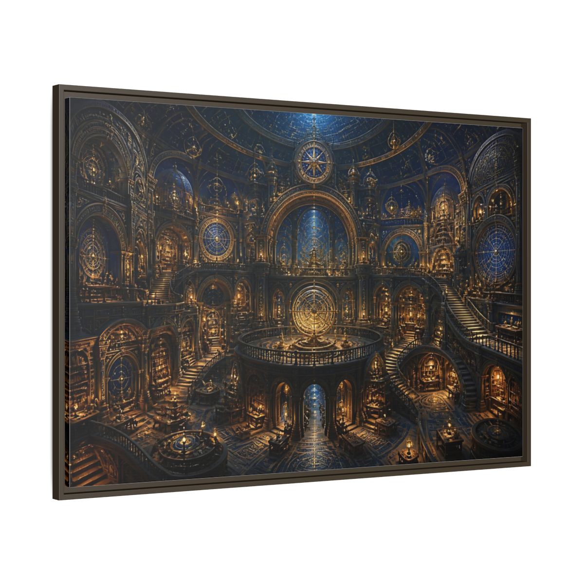 Side Mockup 8. Golden Celestial Observatory shown as framed canvas print