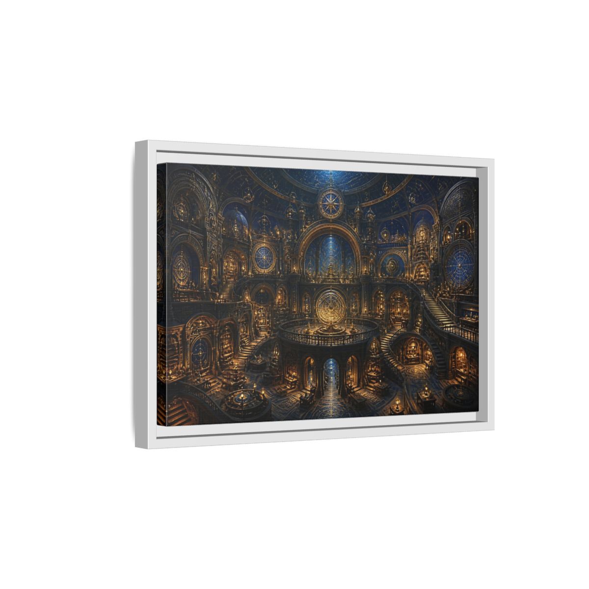 Side Mockup 4. Golden Celestial Observatory shown as framed canvas print