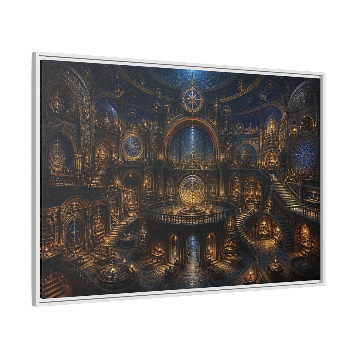Side Mockup 7. Golden Celestial Observatory shown as framed canvas print