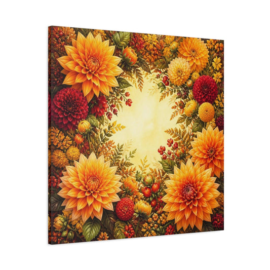 Main Mockup. Golden Dahlia Flowers shown as canvas print