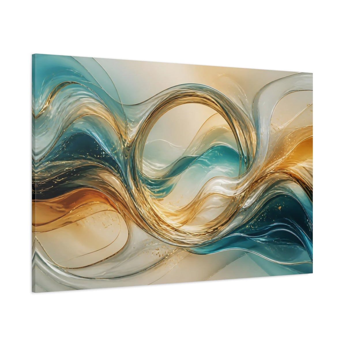 Side Mockup 1. Golden Glass Waves shown as canvas print