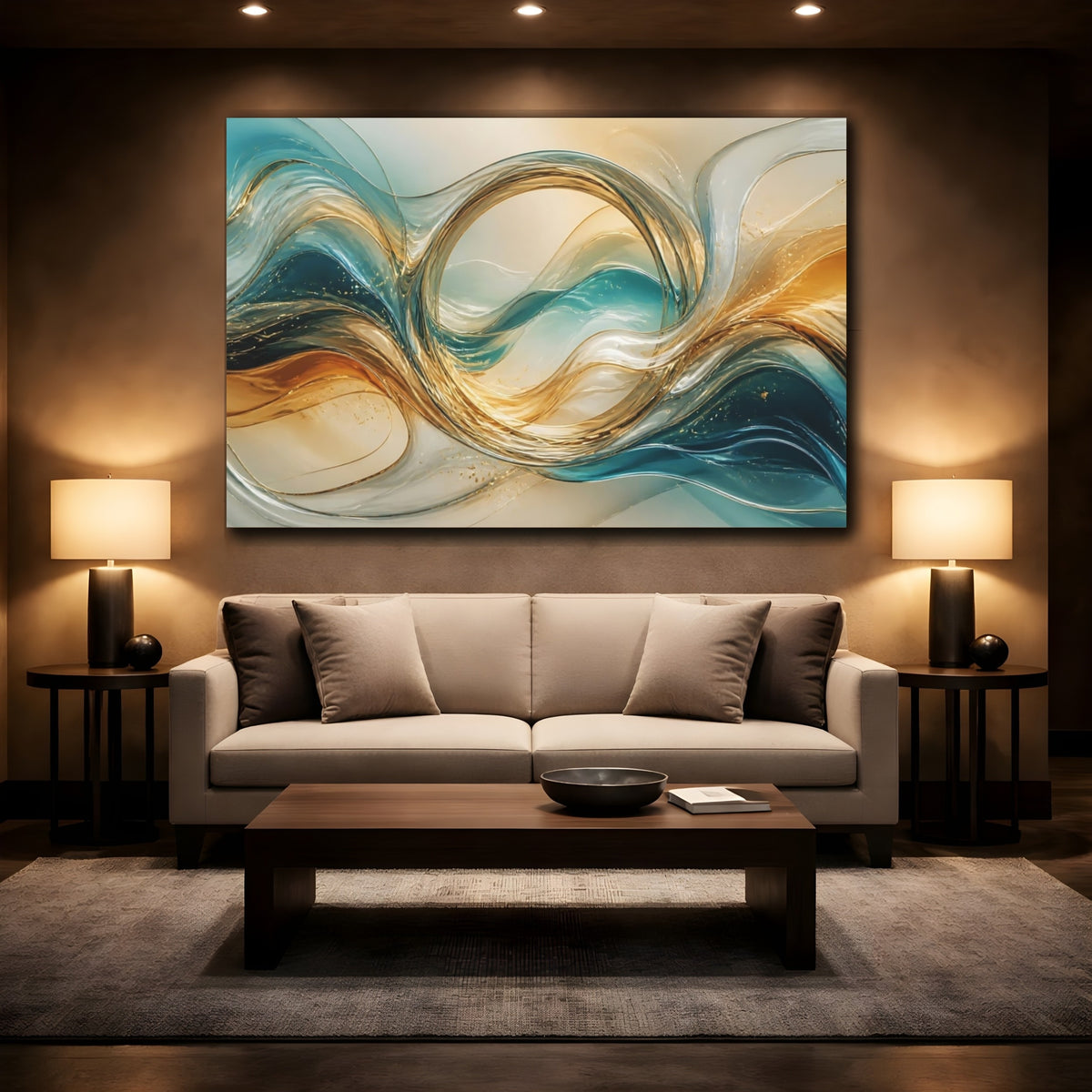 Mockup 2. Golden Glass Waves shown as canvas print