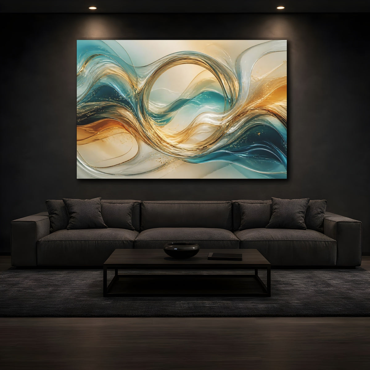 Mockup 3. Golden Glass Waves shown as canvas print