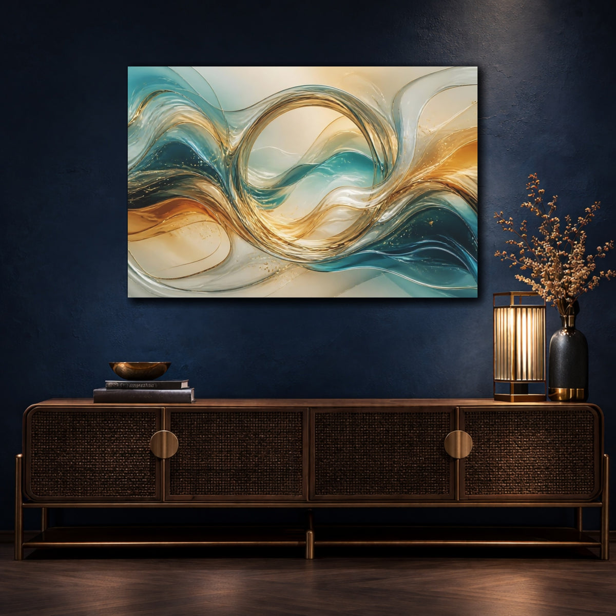 Mockup 4. Golden Glass Waves shown as canvas print