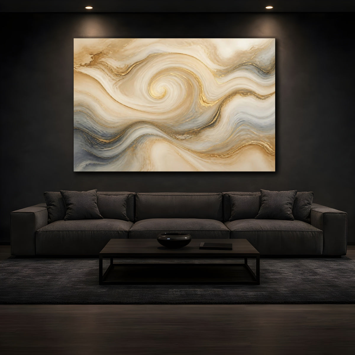 Mockup 3. Golden Marble Swirl shown as canvas print