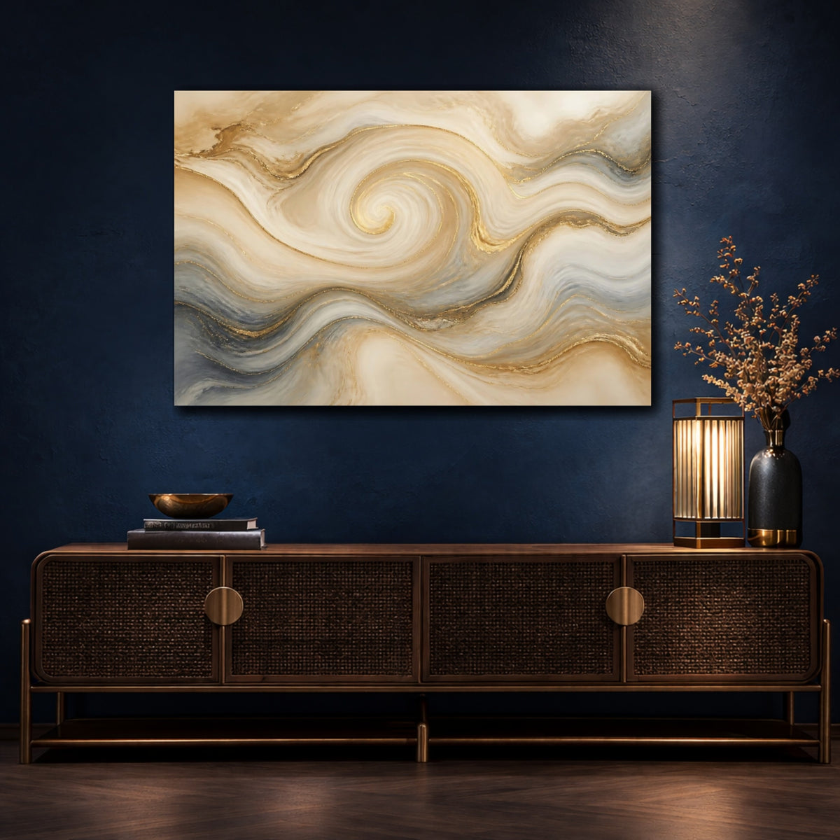 Mockup 4. Golden Marble Swirl shown as canvas print