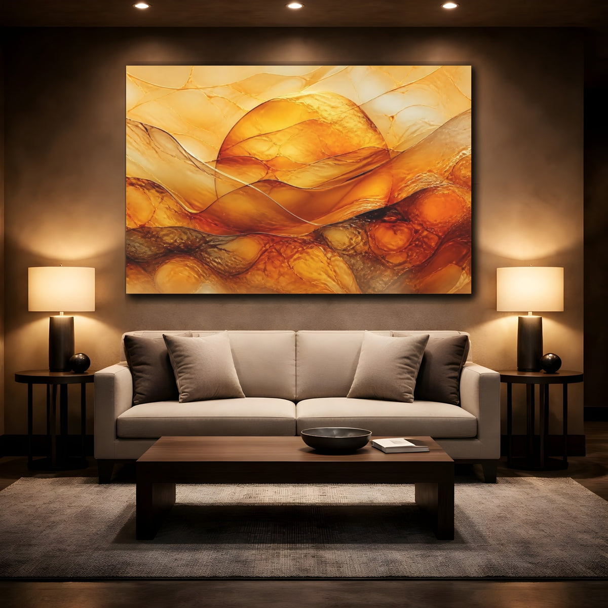 Mockup 2. Golden Orb Amber Waves shown as canvas print