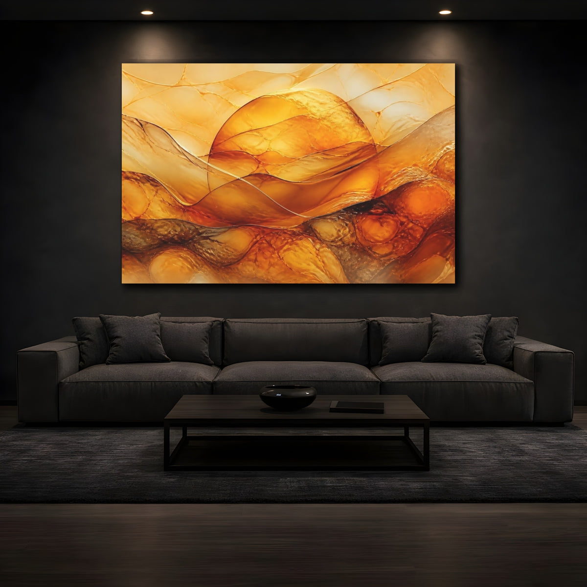 Mockup 3. Golden Orb Amber Waves shown as canvas print