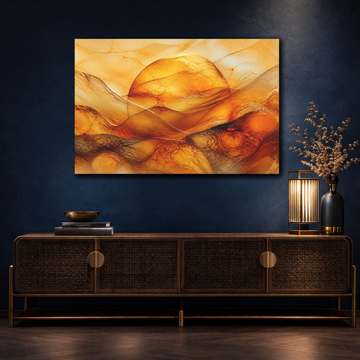 Mockup 4. Golden Orb Amber Waves shown as canvas print
