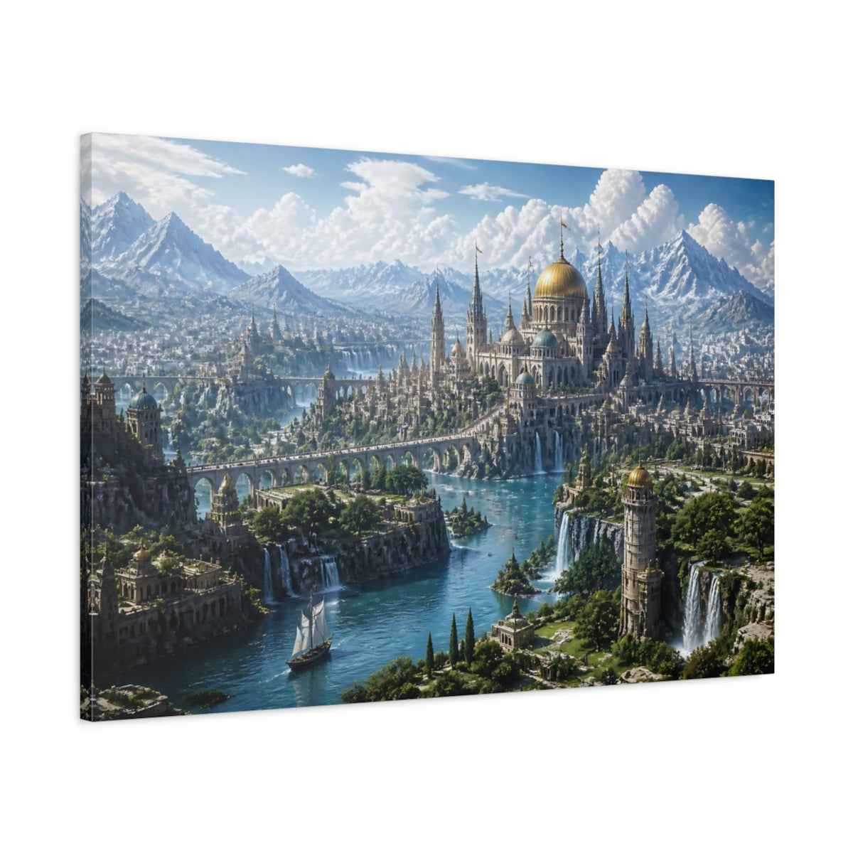 Main Mockup. Golden Palace Over Water shown as canvas print