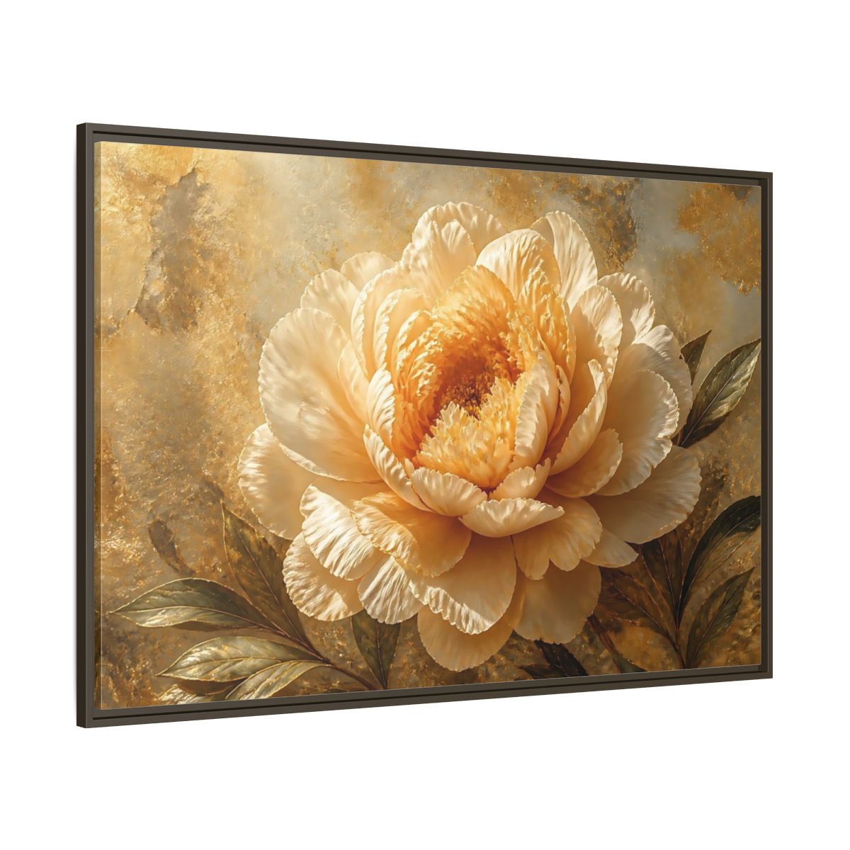 Side Mockup 8. Golden Peony Bloom shown as framed canvas print