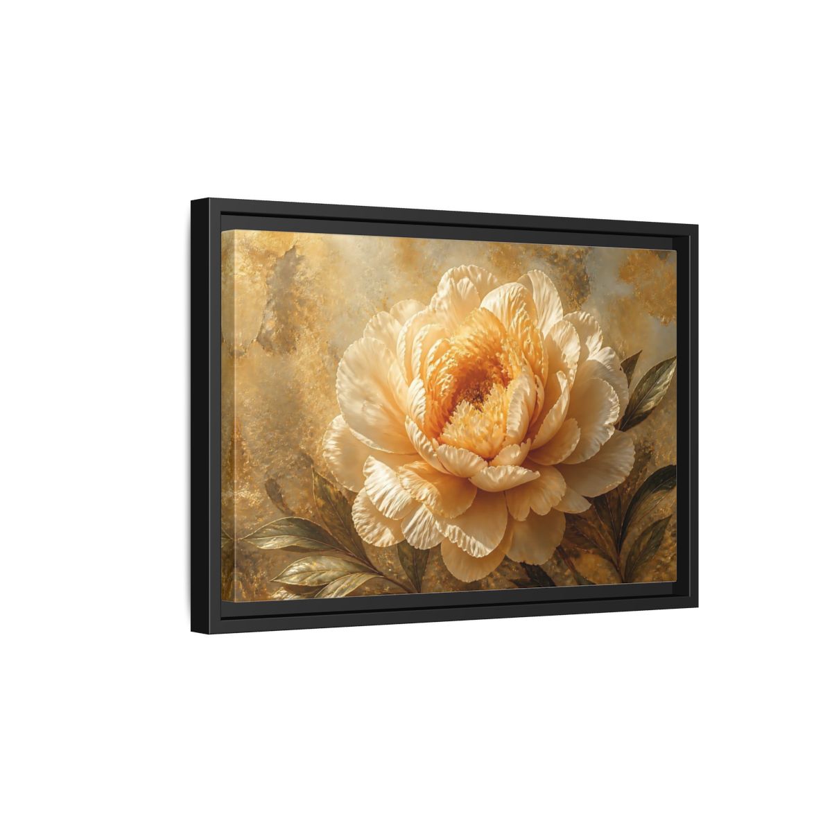 Side Mockup 6. Golden Peony Bloom shown as framed canvas print