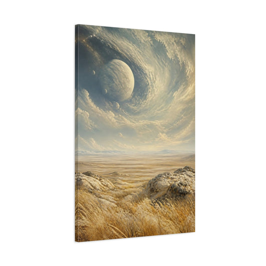 Main Mockup. Golden Planet Vista shown as canvas print