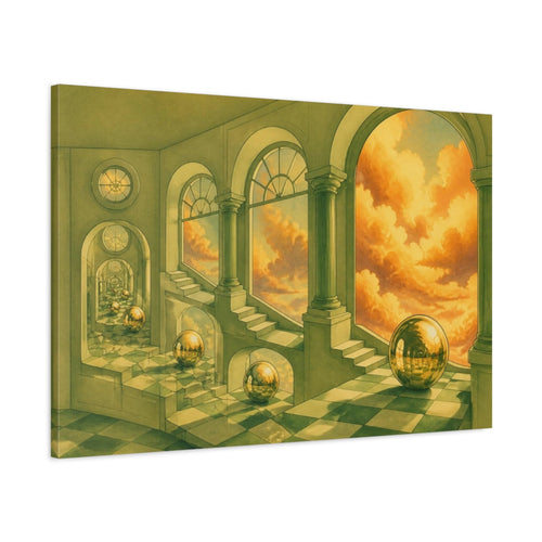 Main Mockup. Golden Sphere Illusion shown as canvas print