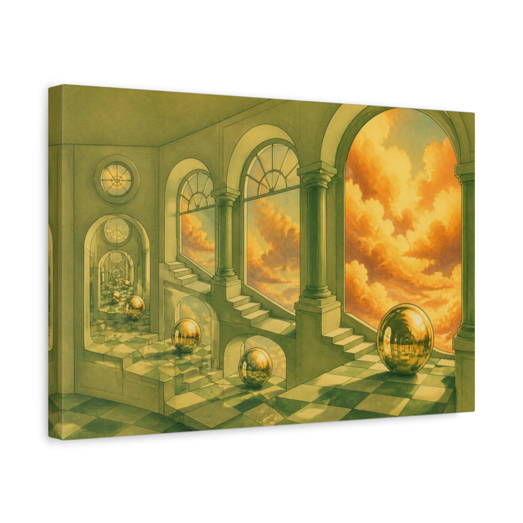 Side Mockup 4. Golden Sphere Illusion shown as canvas print