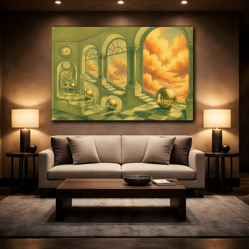 Mockup 2. Golden Sphere Illusion shown as canvas print