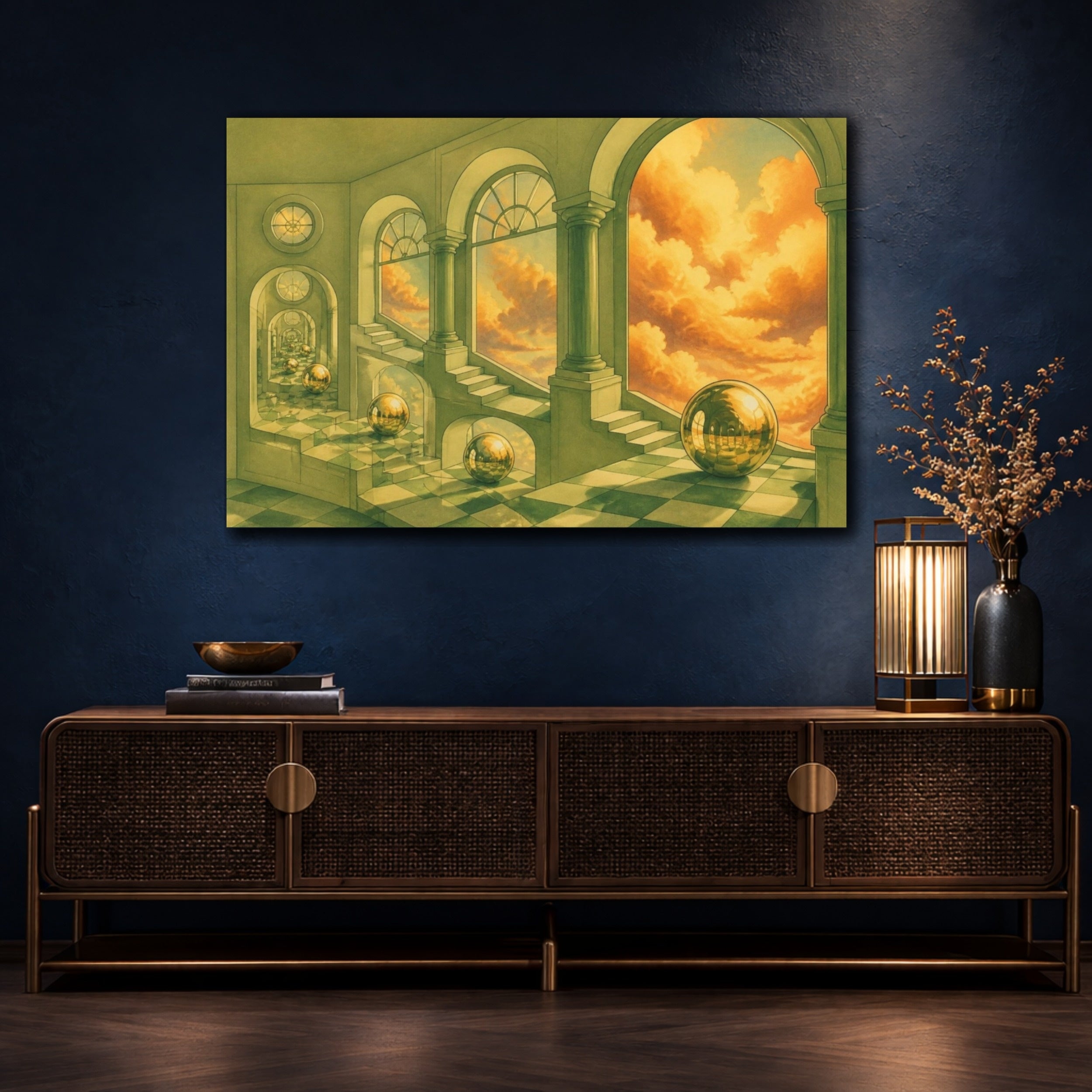 Mockup 4. Golden Sphere Illusion shown as canvas print