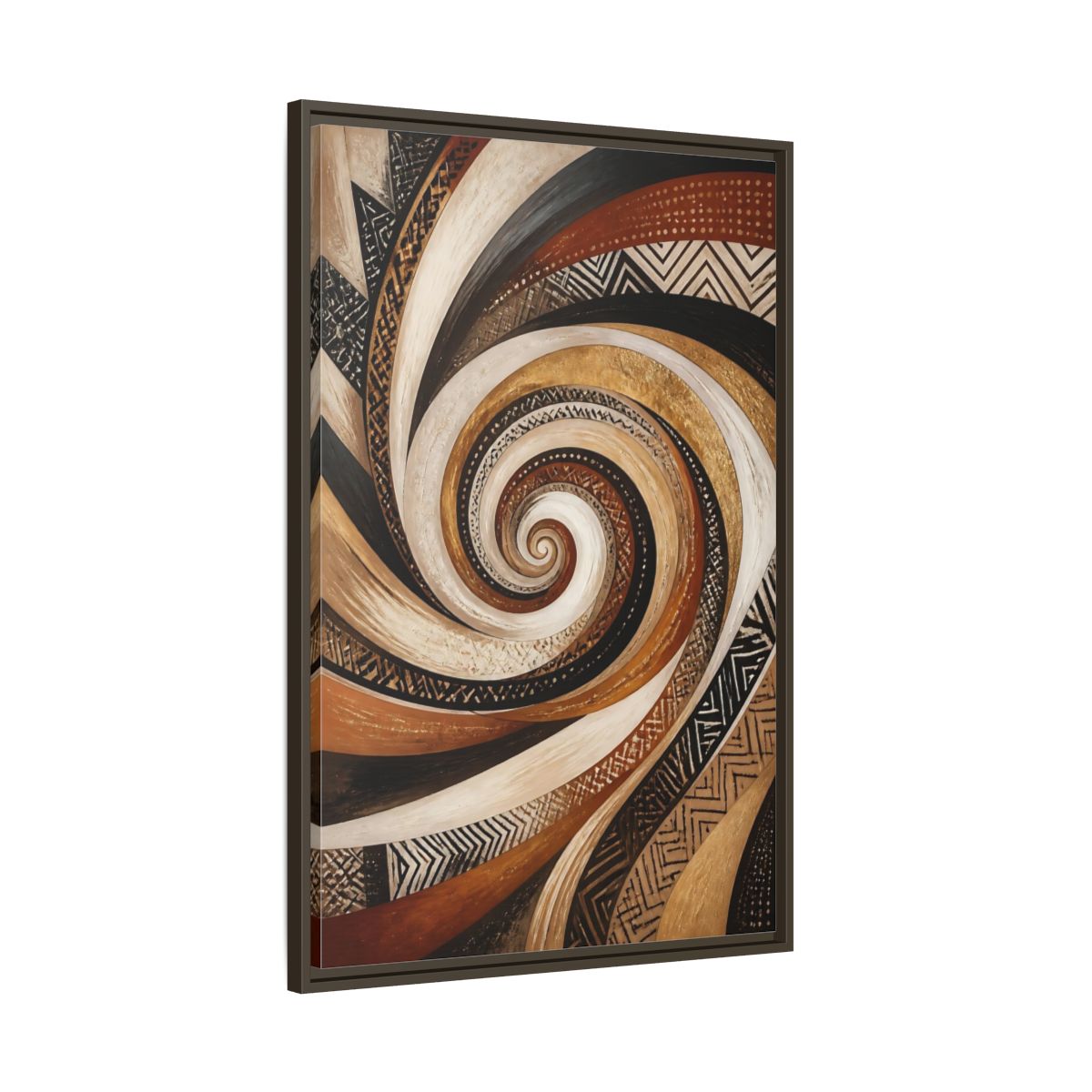Main Mockup. Golden Spiral Swirl shown as framed canvas print