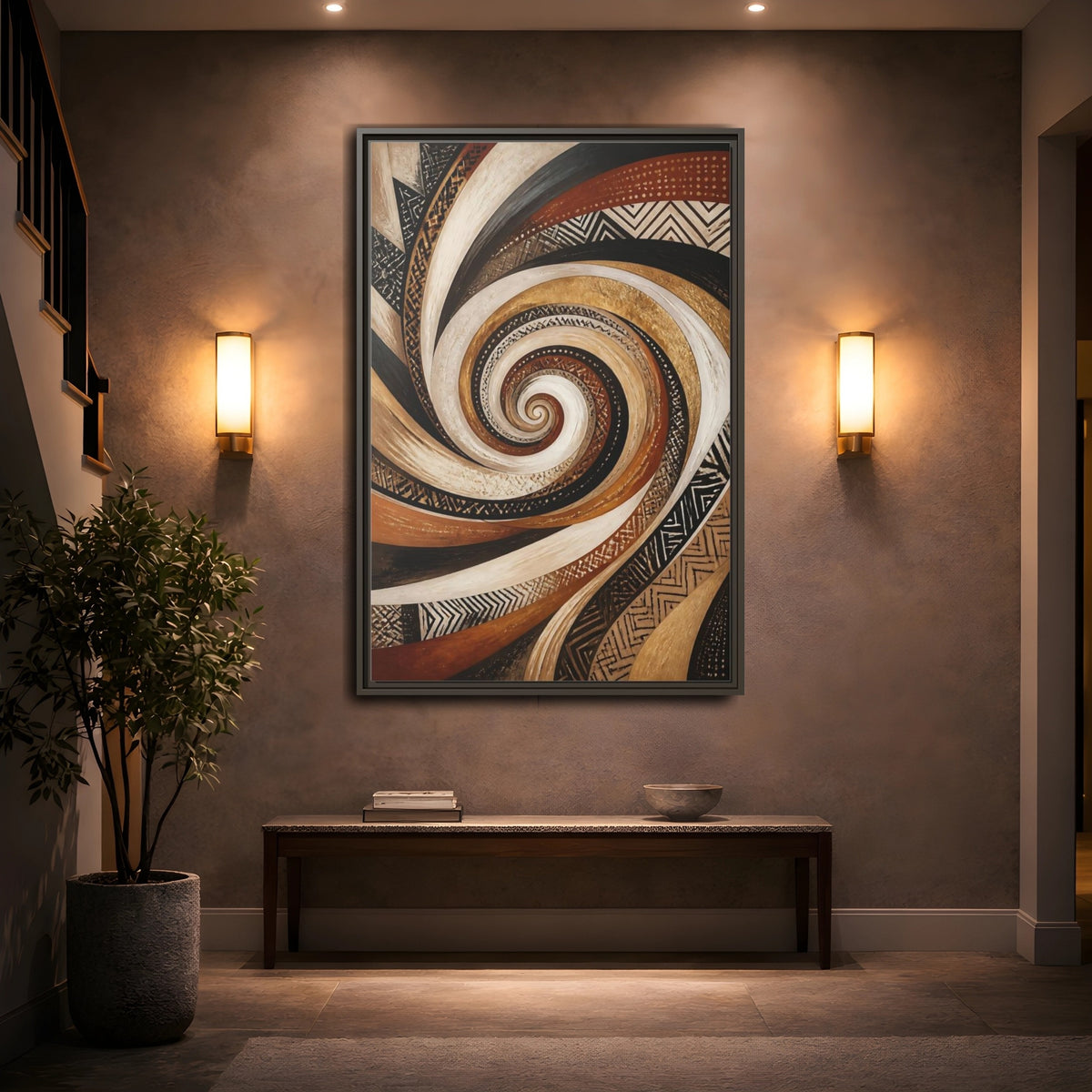 Mockup 2. Golden Spiral Swirl shown as framed canvas print