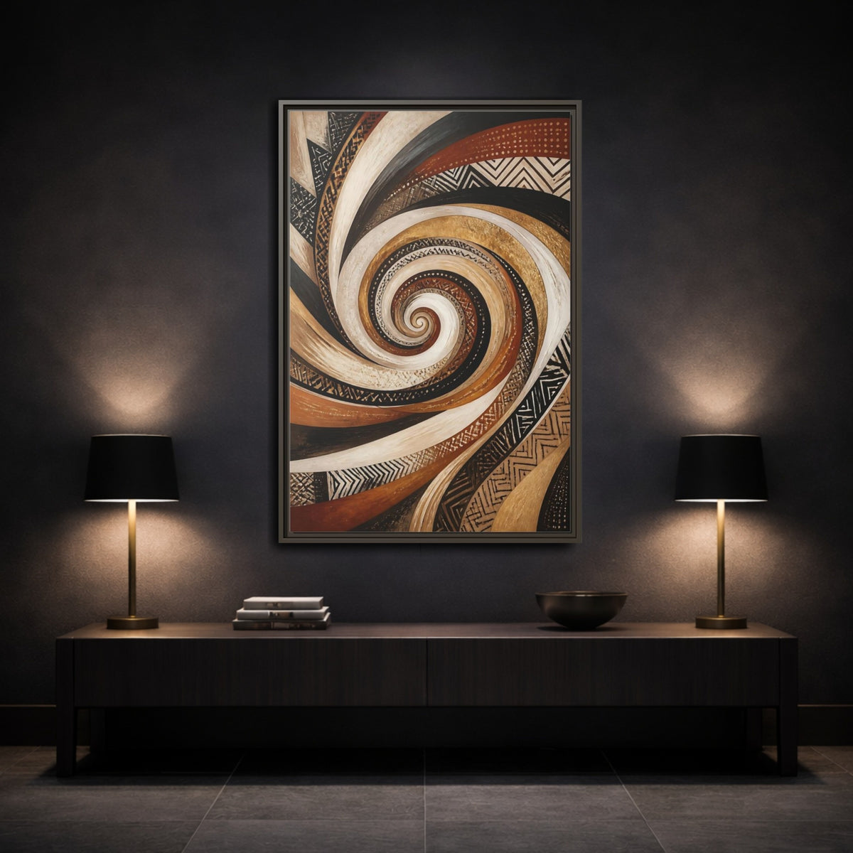 Mockup 3. Golden Spiral Swirl shown as framed canvas print