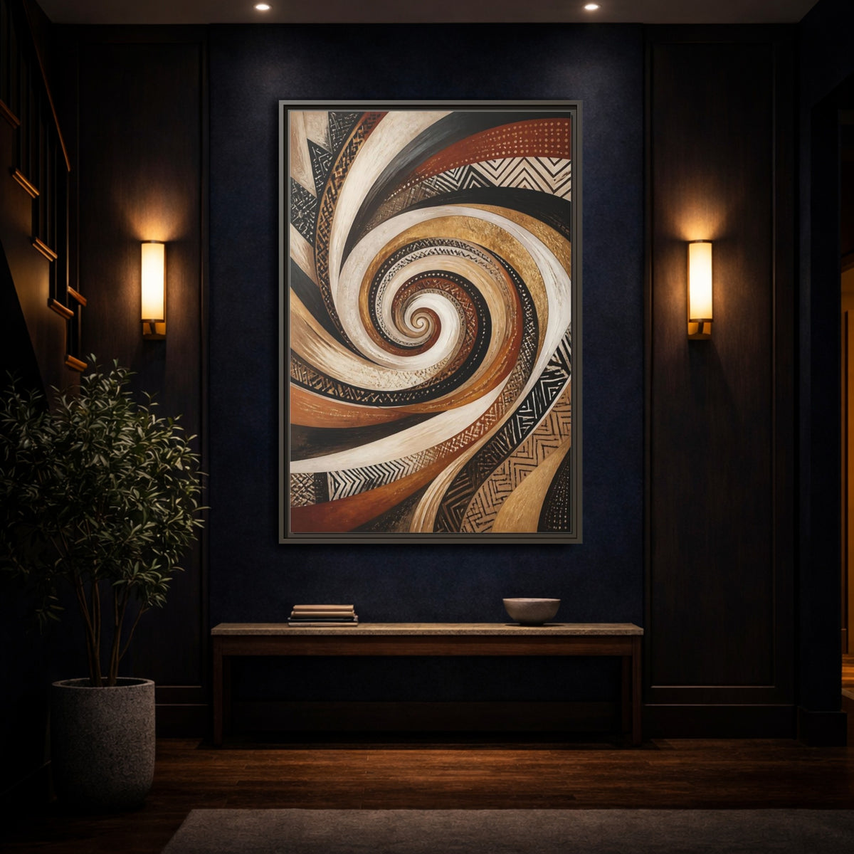 Mockup 4. Golden Spiral Swirl shown as framed canvas print