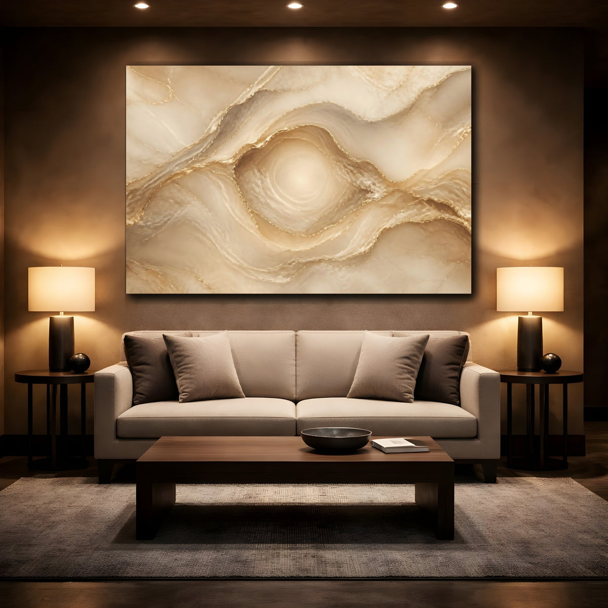 Mockup 2. Golden Stone Layers shown as canvas print