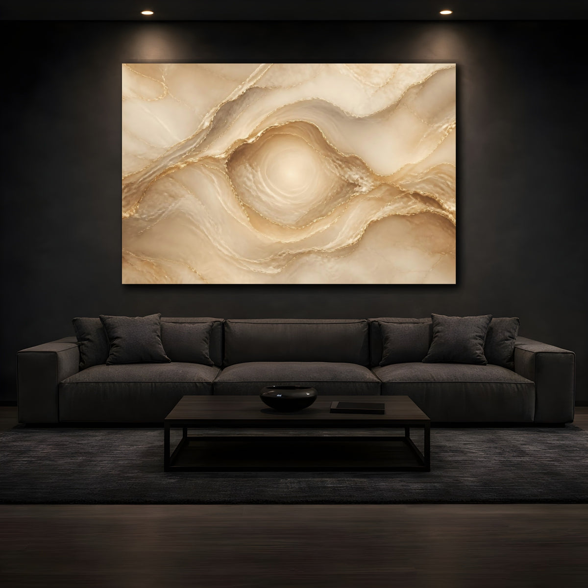Mockup 3. Golden Stone Layers shown as canvas print
