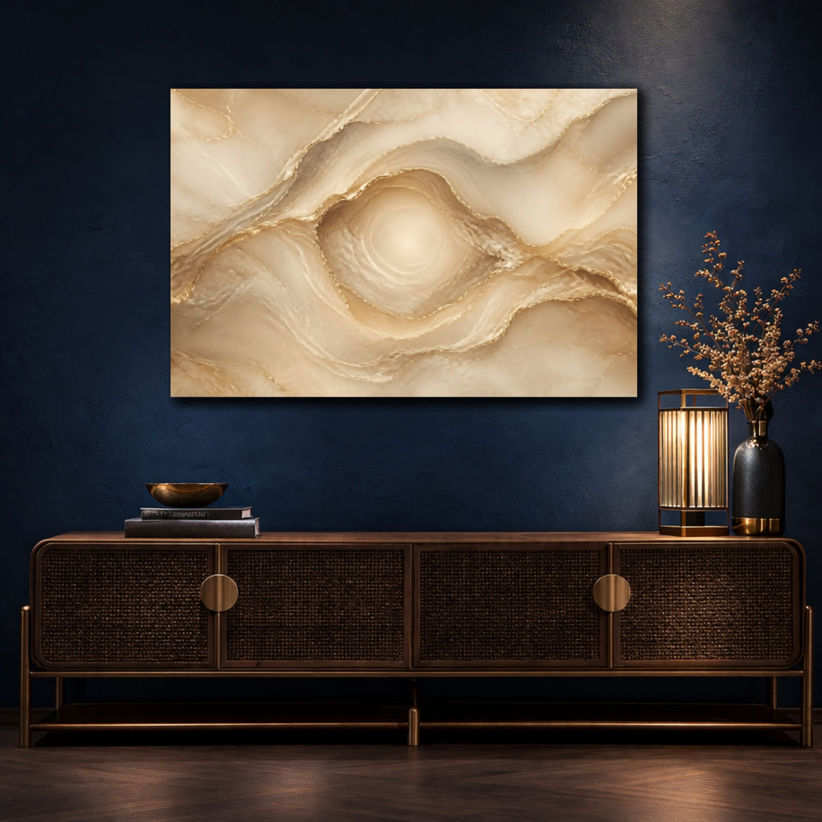 Mockup 4. Golden Stone Layers shown as canvas print