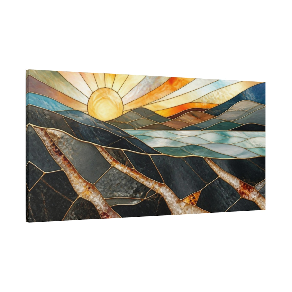 Side Mockup 2. Golden Sun Over Quartz Hills shown as canvas print