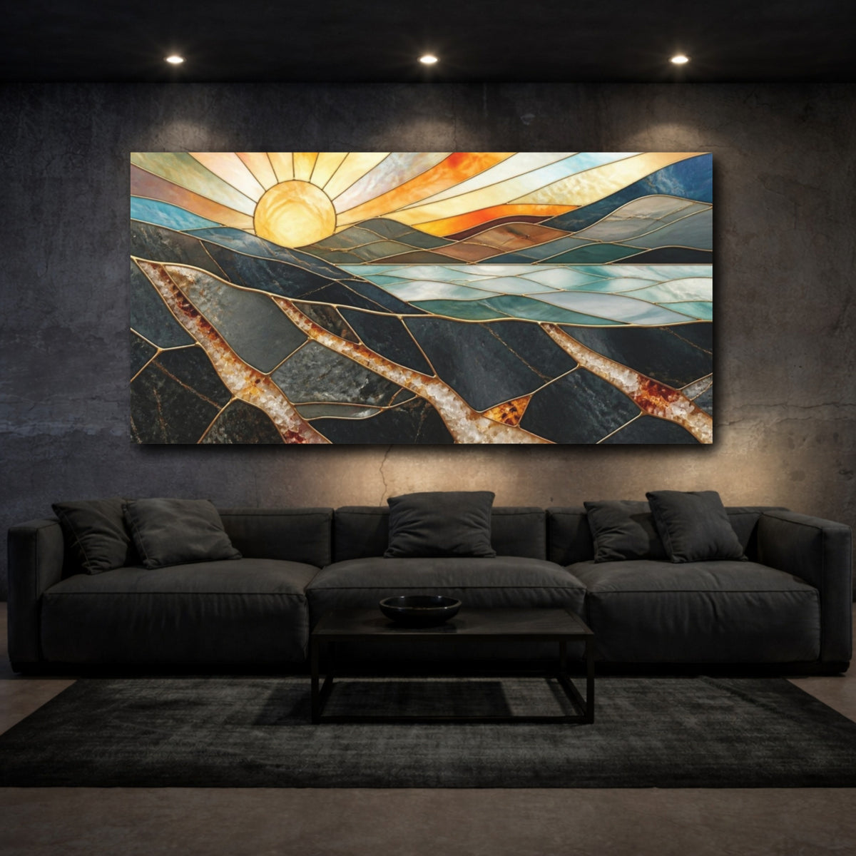 Mockup 3. Golden Sun Over Quartz Hills shown as canvas print