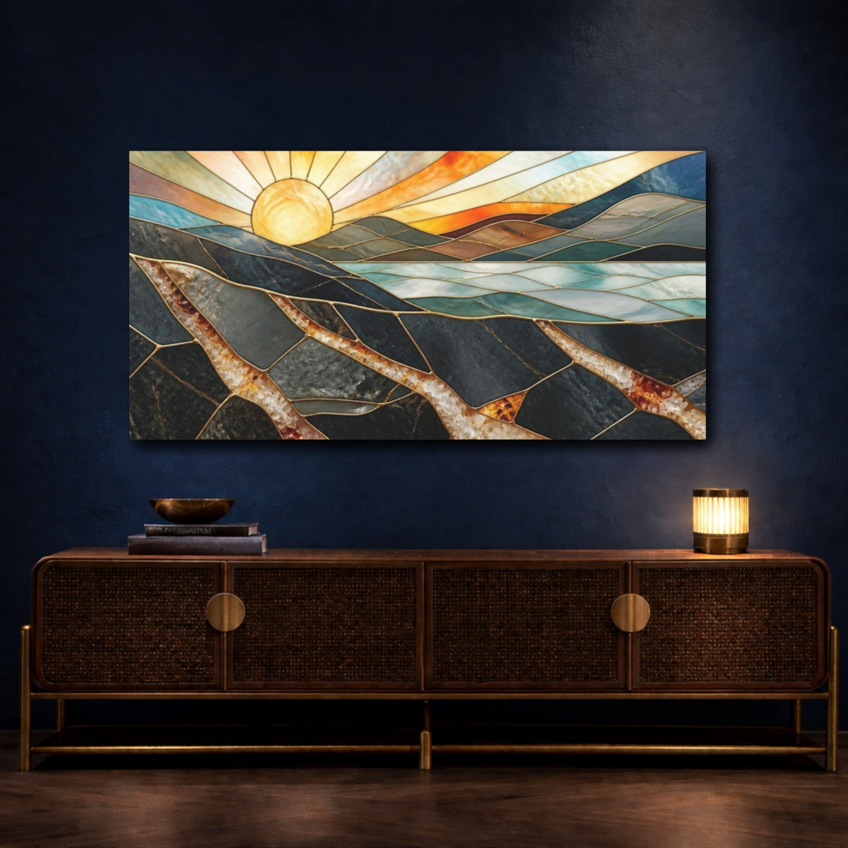 Mockup 4. Golden Sun Over Quartz Hills shown as canvas print