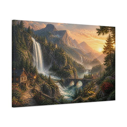 Main Mockup. Golden Waterfall Landscape shown as canvas print