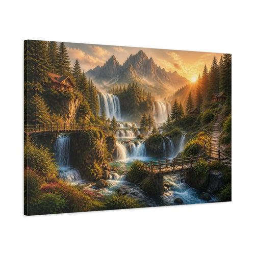 Main Mockup. Golden Waterfall Landscape shown as canvas print