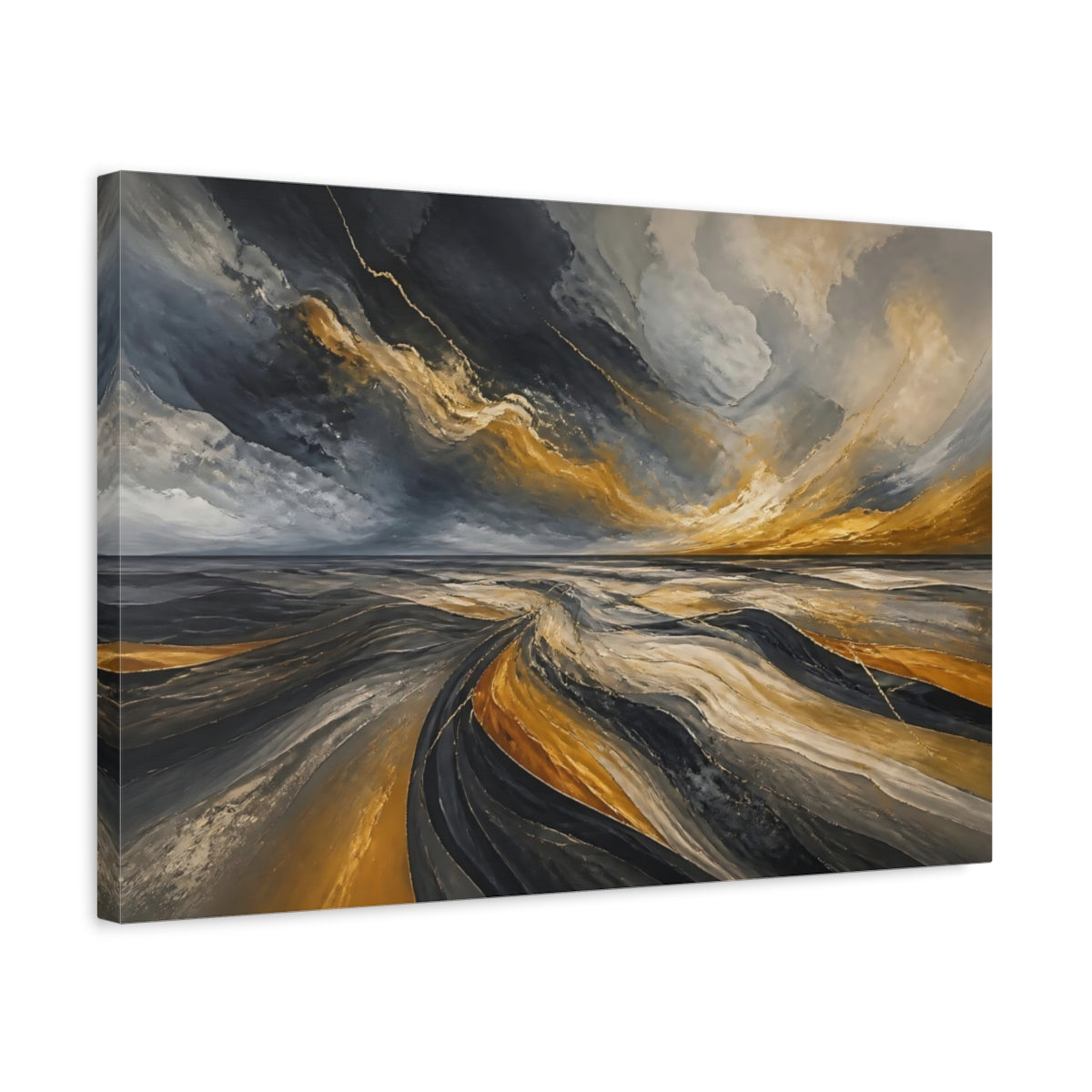 Side Mockup 3. Golden Waves Horizon shown as canvas print