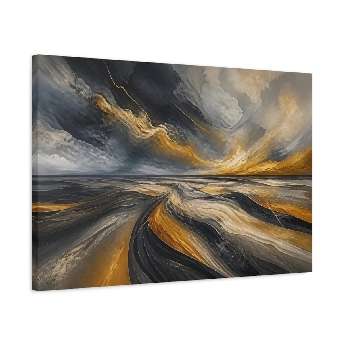 Side Mockup 2. Golden Waves Horizon shown as canvas print