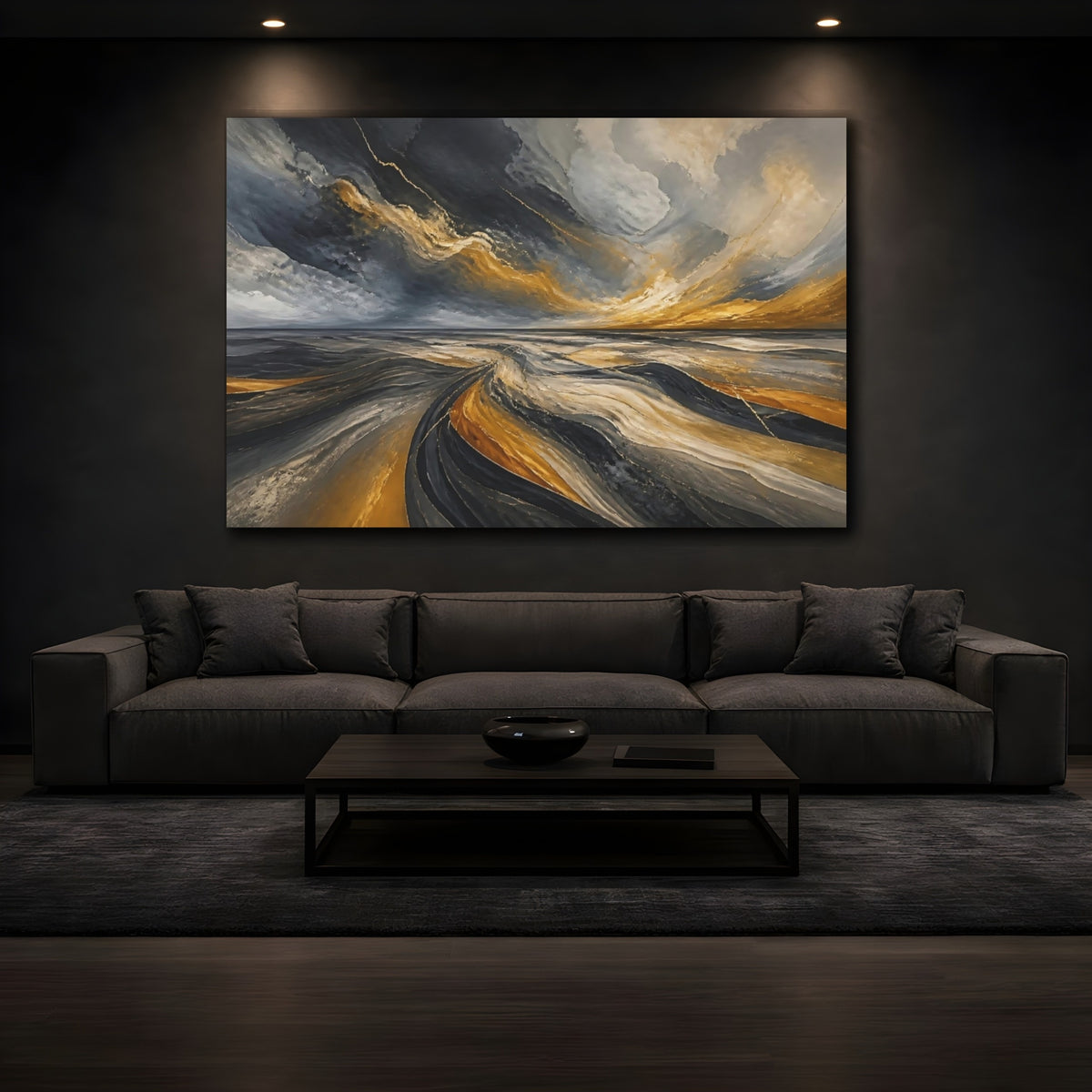 Mockup 3. Golden Waves Horizon shown as canvas print