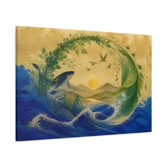 Main Mockup. Golden Whale At Sunset shown as canvas print