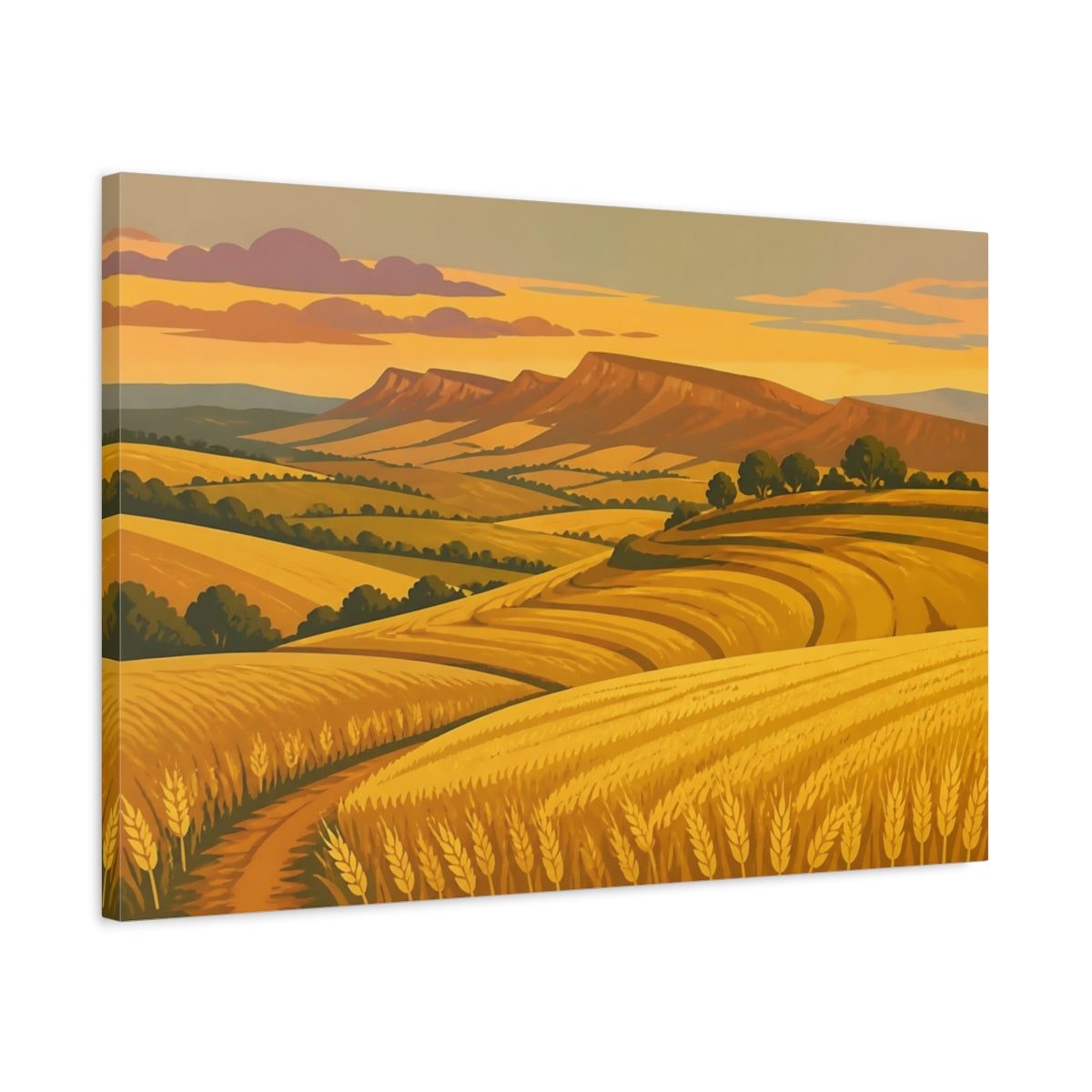 Side Mockup 2. Golden Wheat Fields shown as canvas print
